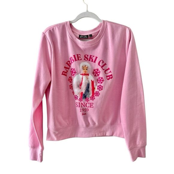 Barbie Sweatshirt Ski Club 1959 Size Large Pink Crewneck Graphic Cropped NEW - Picture 1 of 8